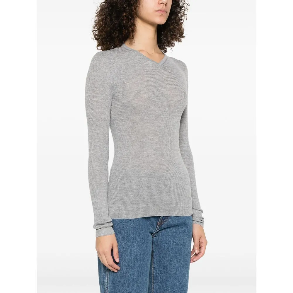 Khaite Light Grey V-Neck Sweater sold by Lord & Taylor product image thumbnail 2
