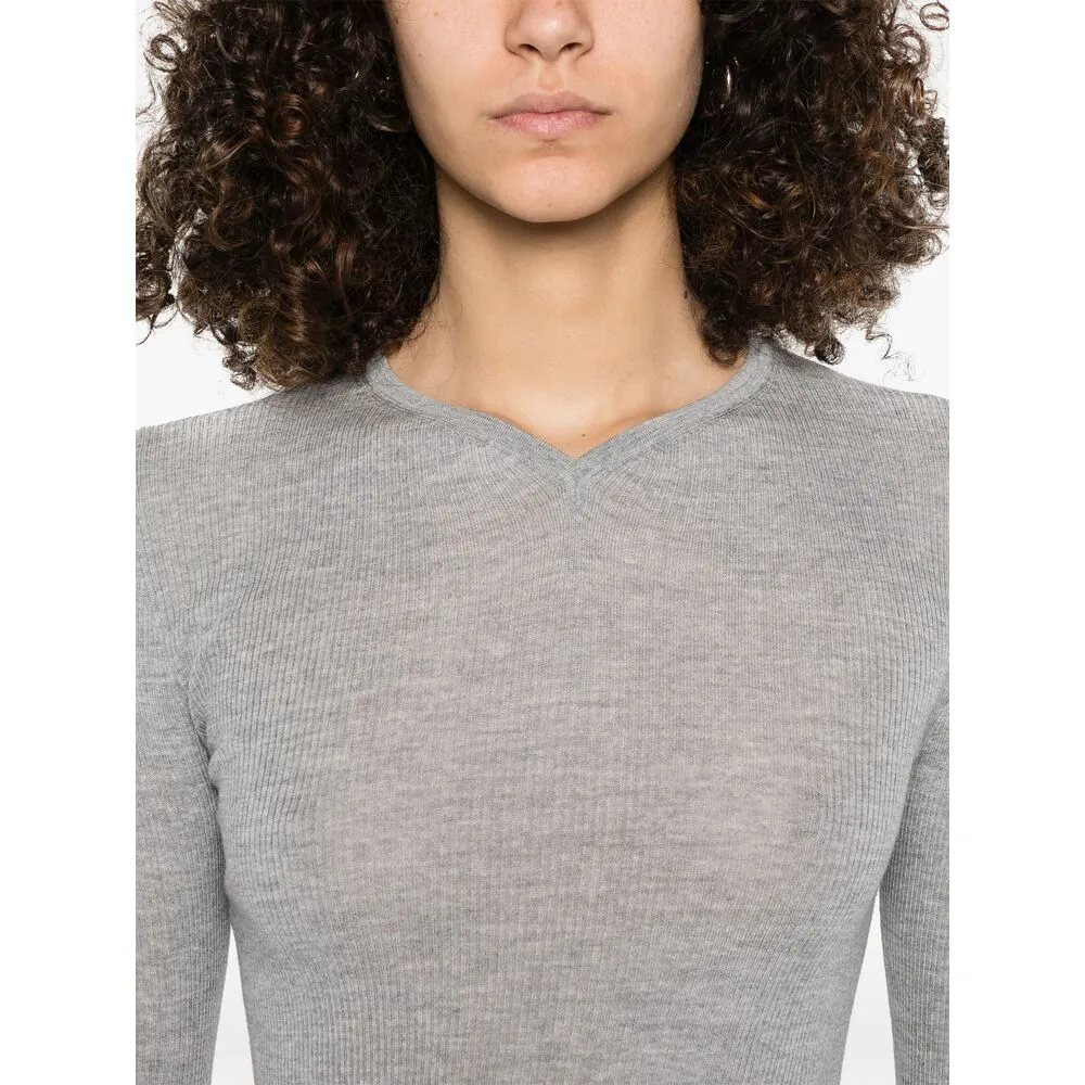 Khaite Light Grey V-Neck Sweater sold by Lord & Taylor product image thumbnail 4