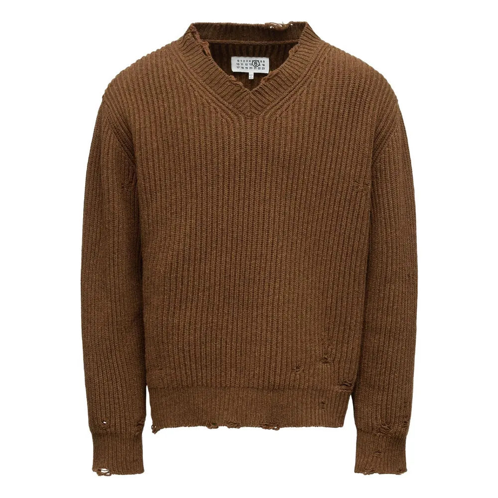 Brown V-Neck Sweater by Mm6 Maison Margiela sold by Lord & Taylor