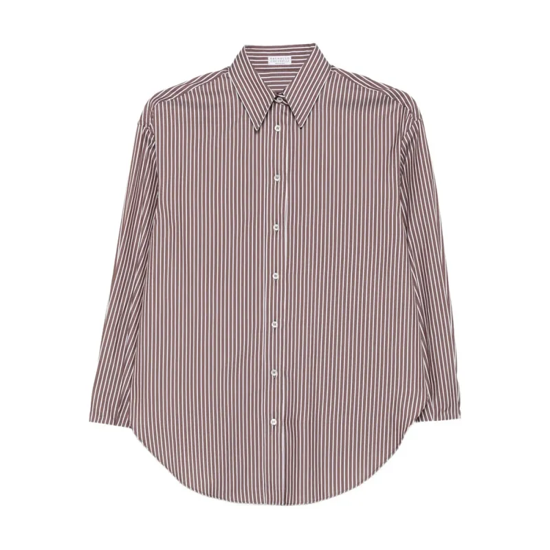 Brunello Cucinelli Brown Striped Shirt sold by Lord & Taylor