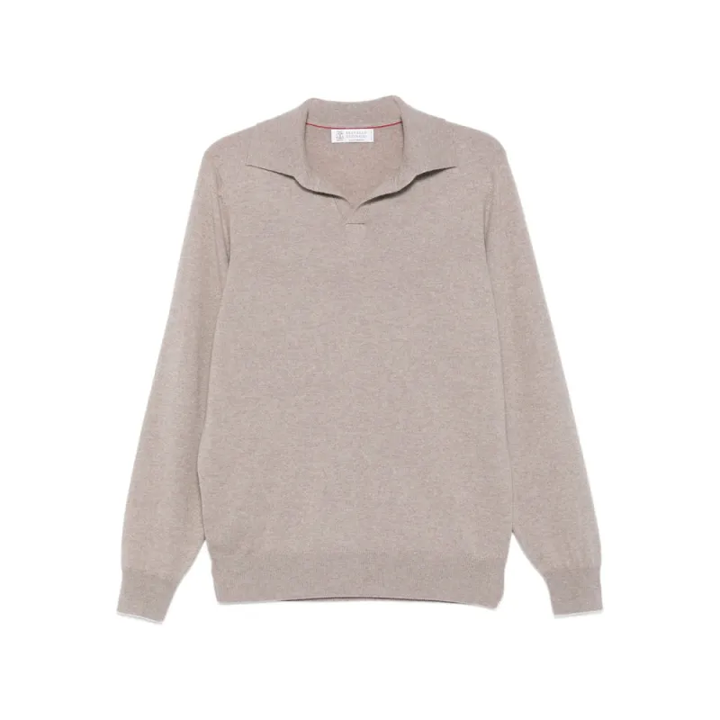 Brunello Cucinelli Beige Polo Neck Sweater made by Brunello Cucinelli