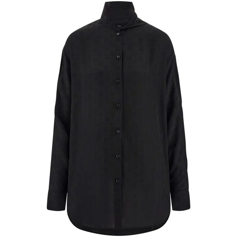 Black Silk Shirt with Sash Detail made by Salvatore Ferragamo