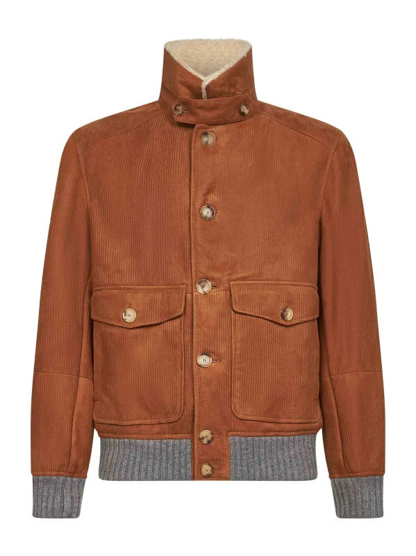 Orange Ribbed Suede Shearling Aviator Jacket sold by Lord & Taylor