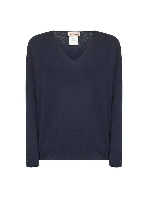 Blue Knit V-Neck Sweater sold by Lord & Taylor