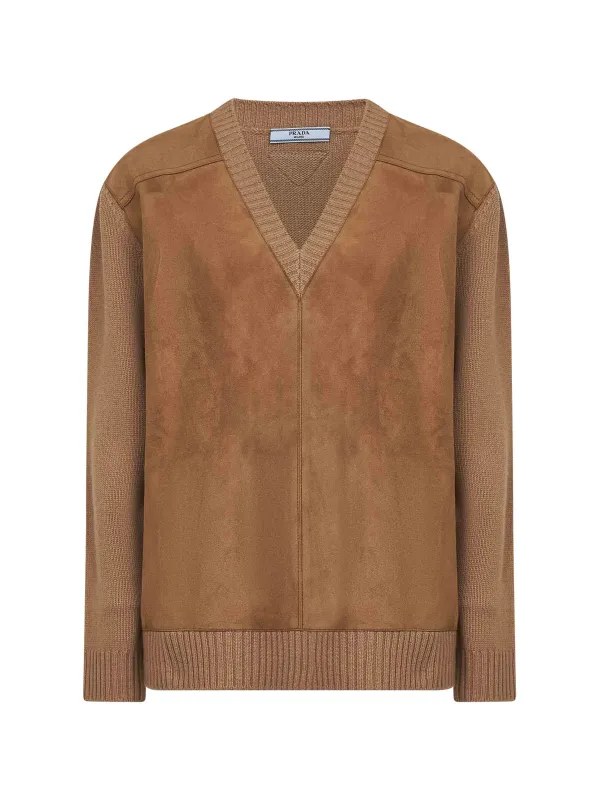 Camel Wool Blend and Suede Sweater sold by Lord & Taylor