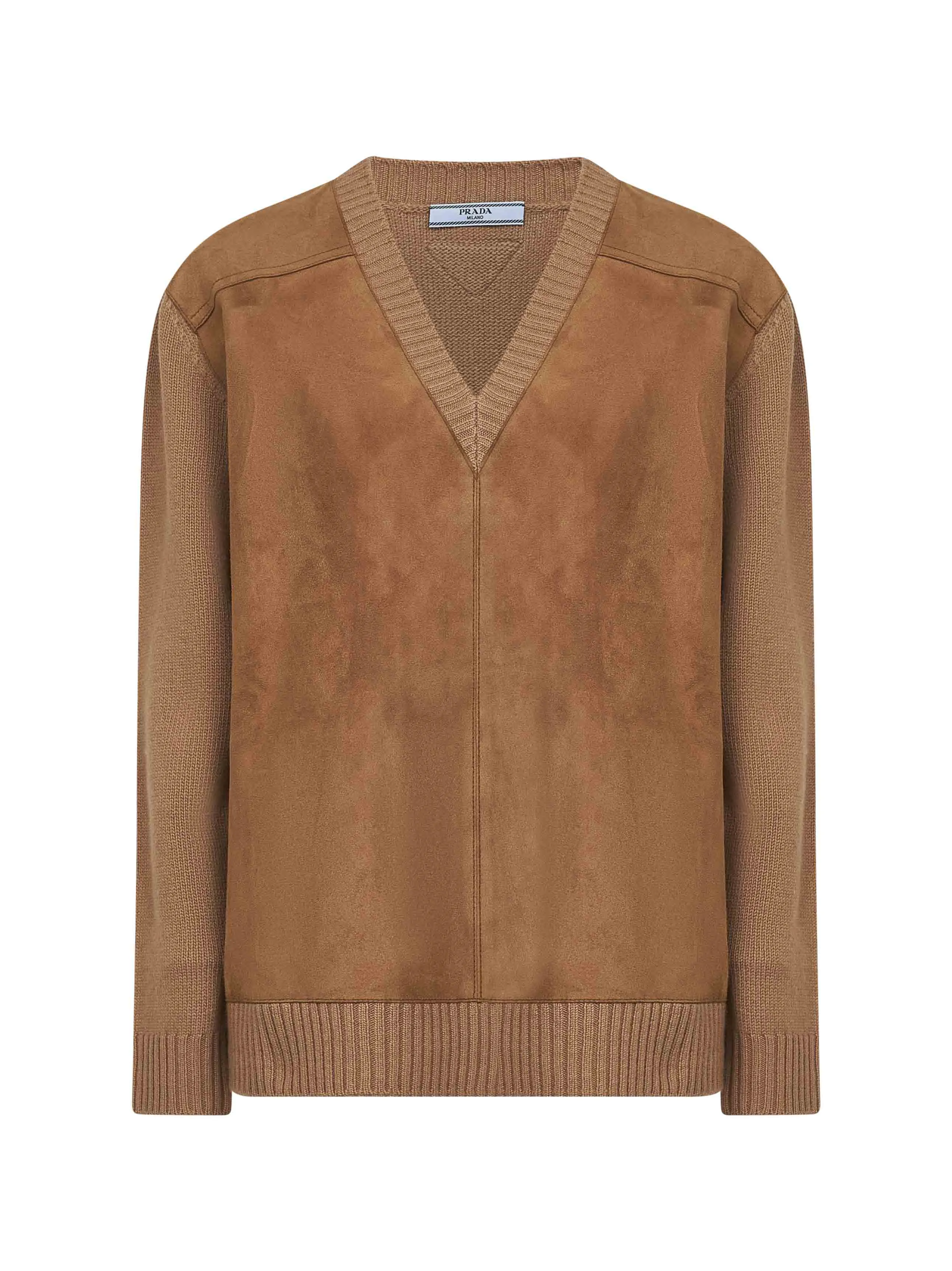 Camel Wool Blend and Suede Sweater sold by Lord & Taylor