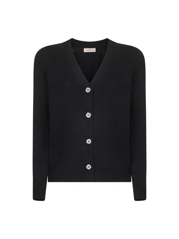 Black Virgin Wool Knit Cardigan sold by Lord & Taylor