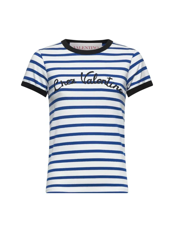 Ivory Striped Jersey Embroidered T-Shirt sold by Lord & Taylor