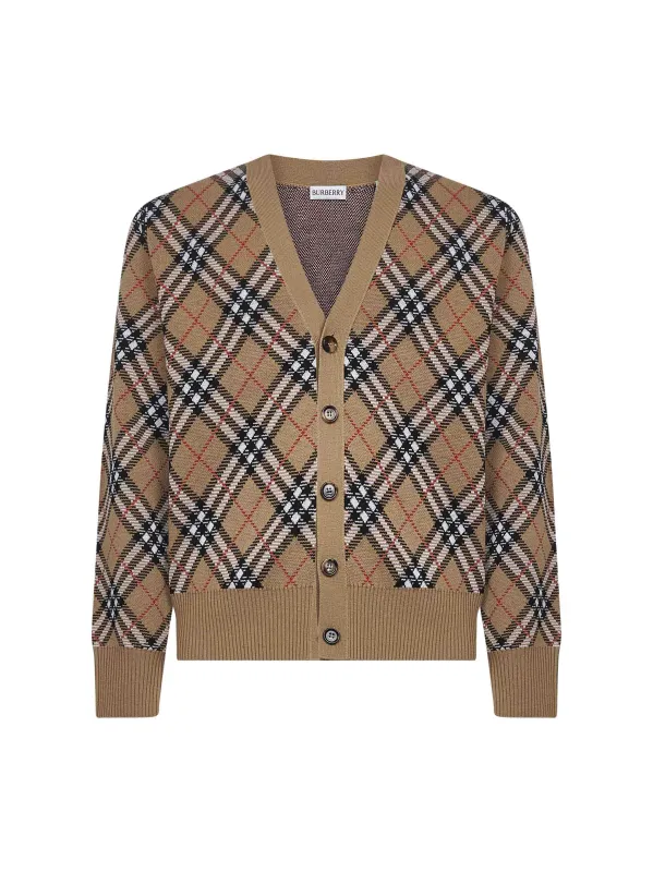 Beige Check Knit Cardigan made by Burberry