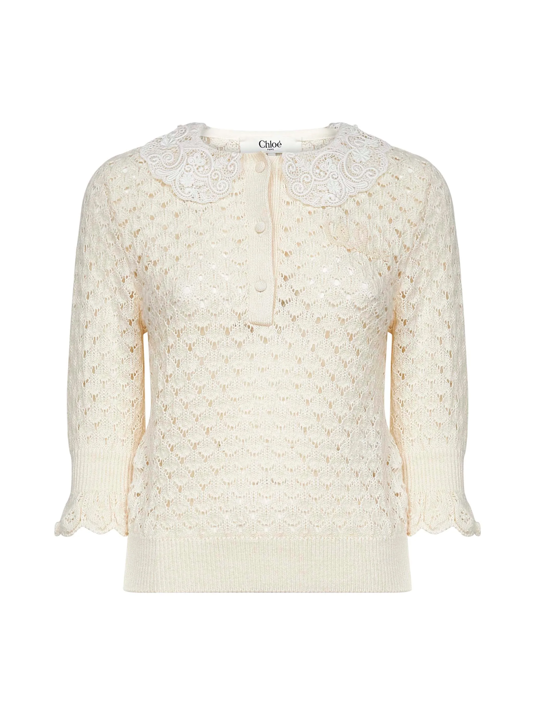 Ivory Knit Polo Shirt with Lace Collar sold by Lord & Taylor