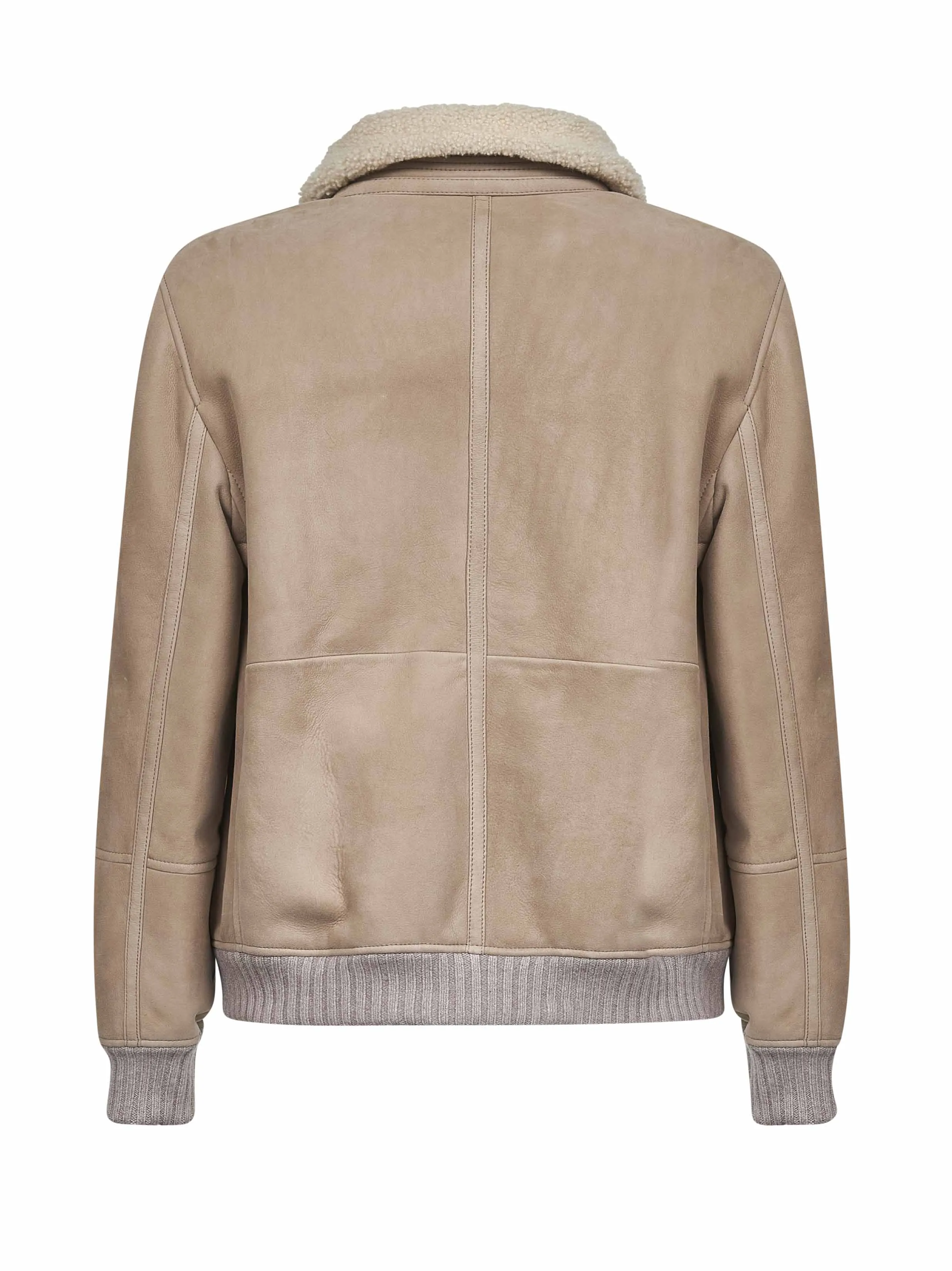 Beige Suede Curly Shearling Bomber Jacket sold by Lord & Taylor product image thumbnail 4