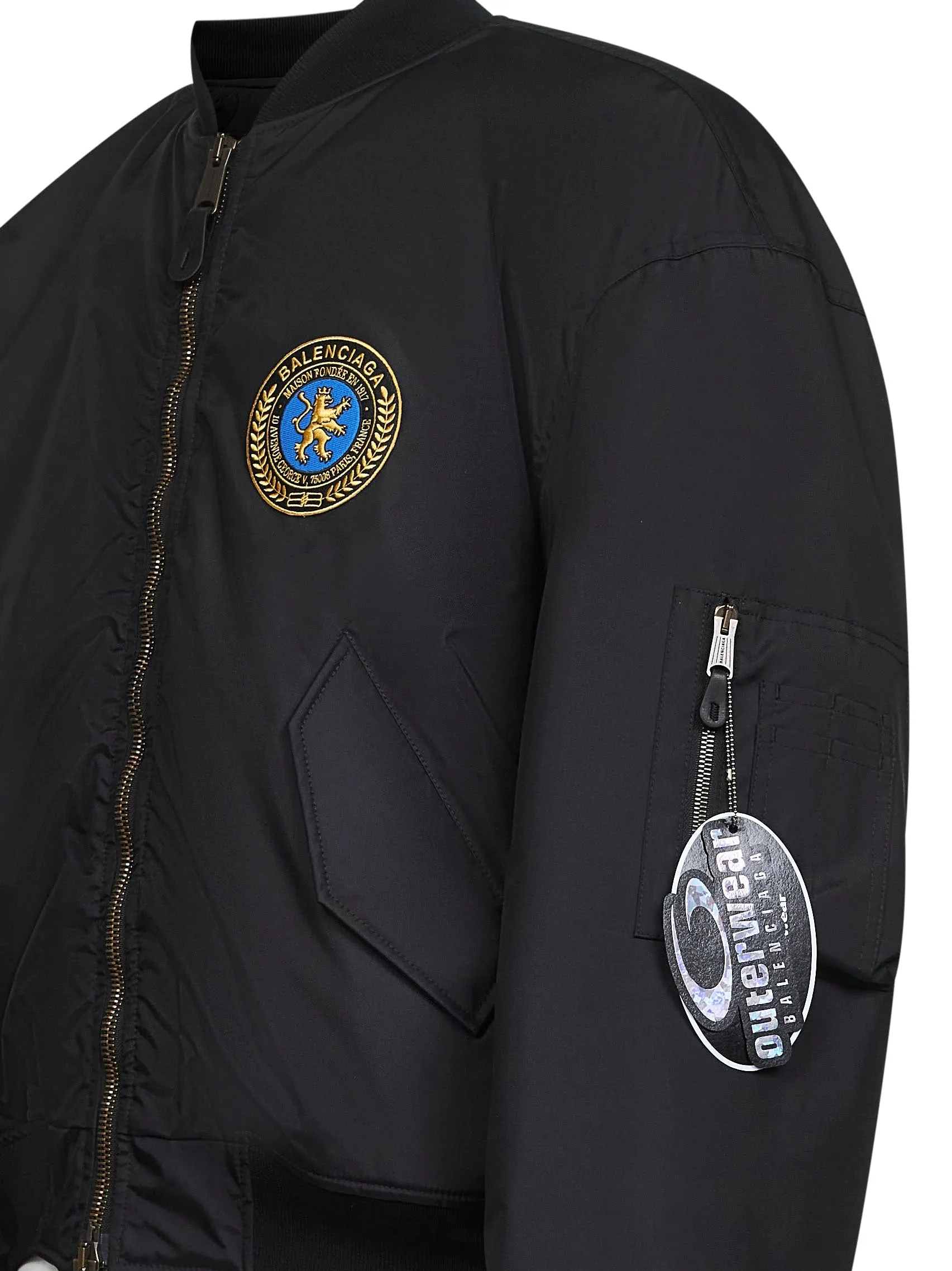 Black Polyamide Large Fit Bomber Jacket sold by Lord & Taylor product image thumbnail 3