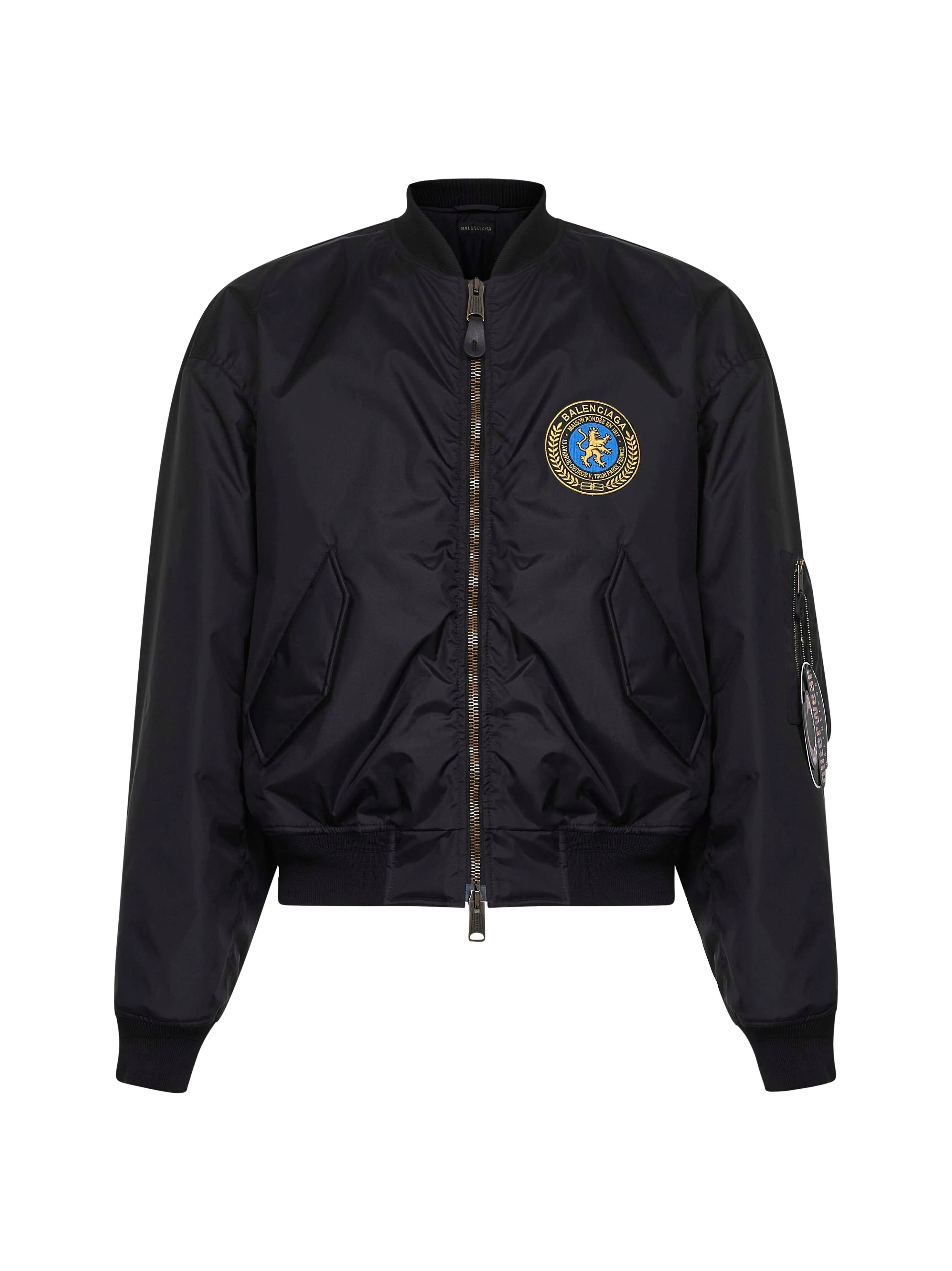 Black Polyamide Large Fit Bomber Jacket sold by Lord & Taylor