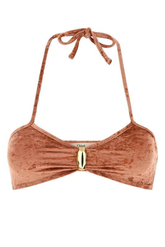 PEACH STRETCH VELVET BIKINI TOP sold by Lord & Taylor