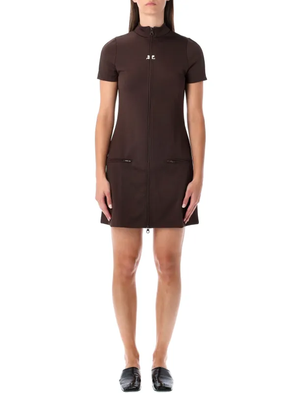 COURRÈGES BROWN INTERLOCK TRACKSUIT MINI DRESS made by Courreges