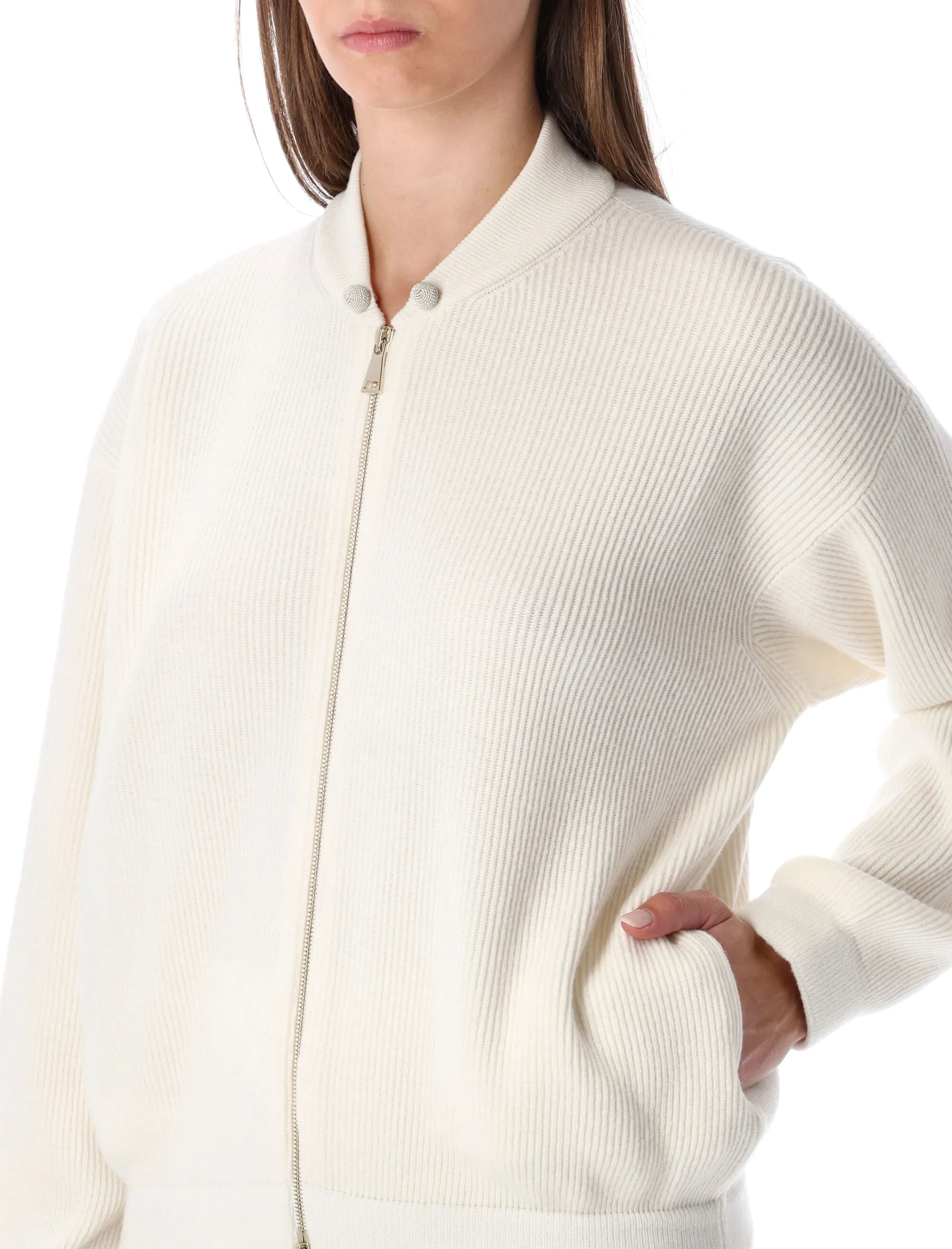 FABIANA FILIPPI IVORY RIBBED KNIT BOMBER sold by Lord & Taylor product image thumbnail 3
