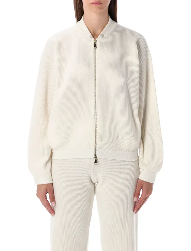 FABIANA FILIPPI IVORY RIBBED KNIT BOMBER sold by Lord & Taylor