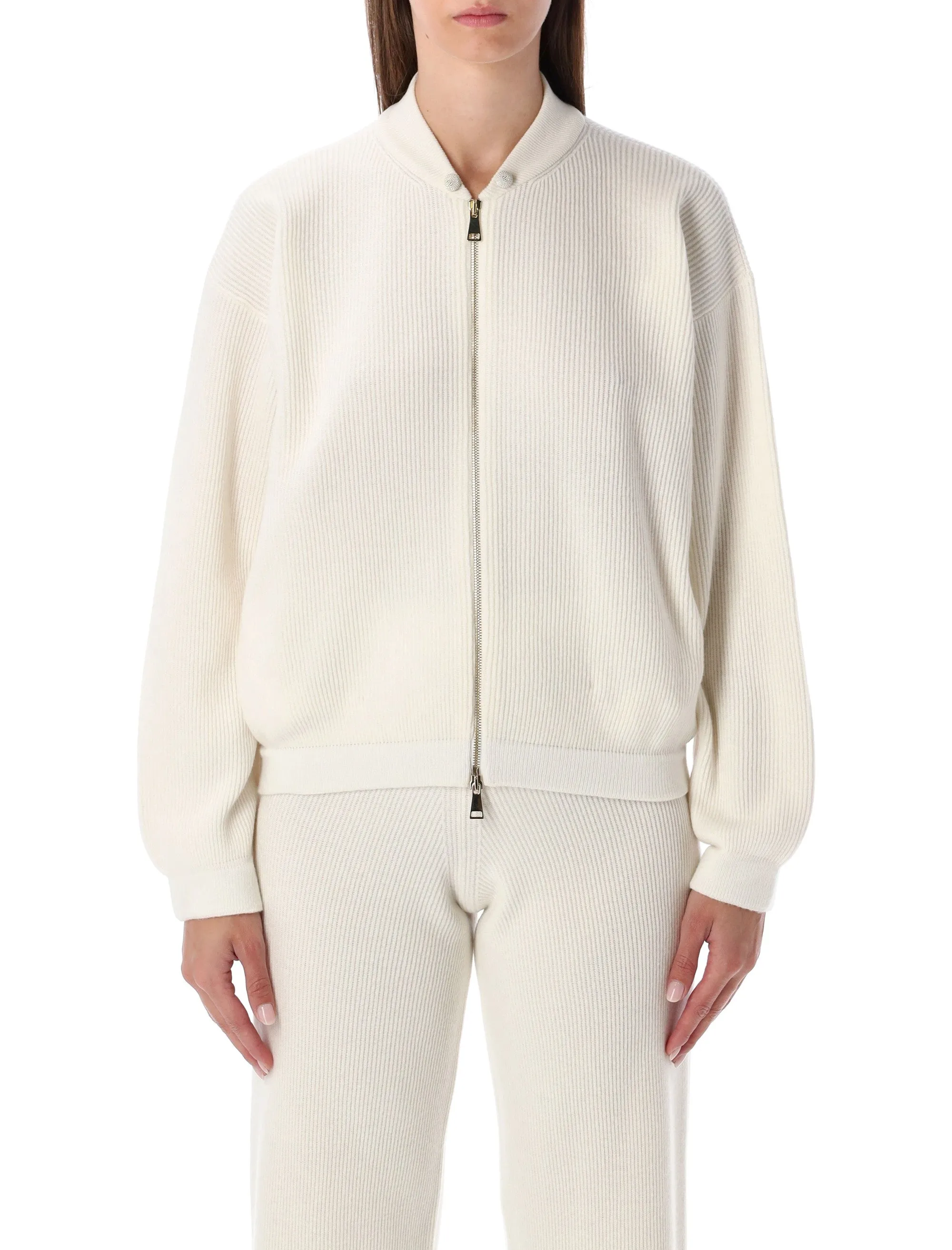 FABIANA FILIPPI IVORY RIBBED KNIT BOMBER sold by Lord & Taylor