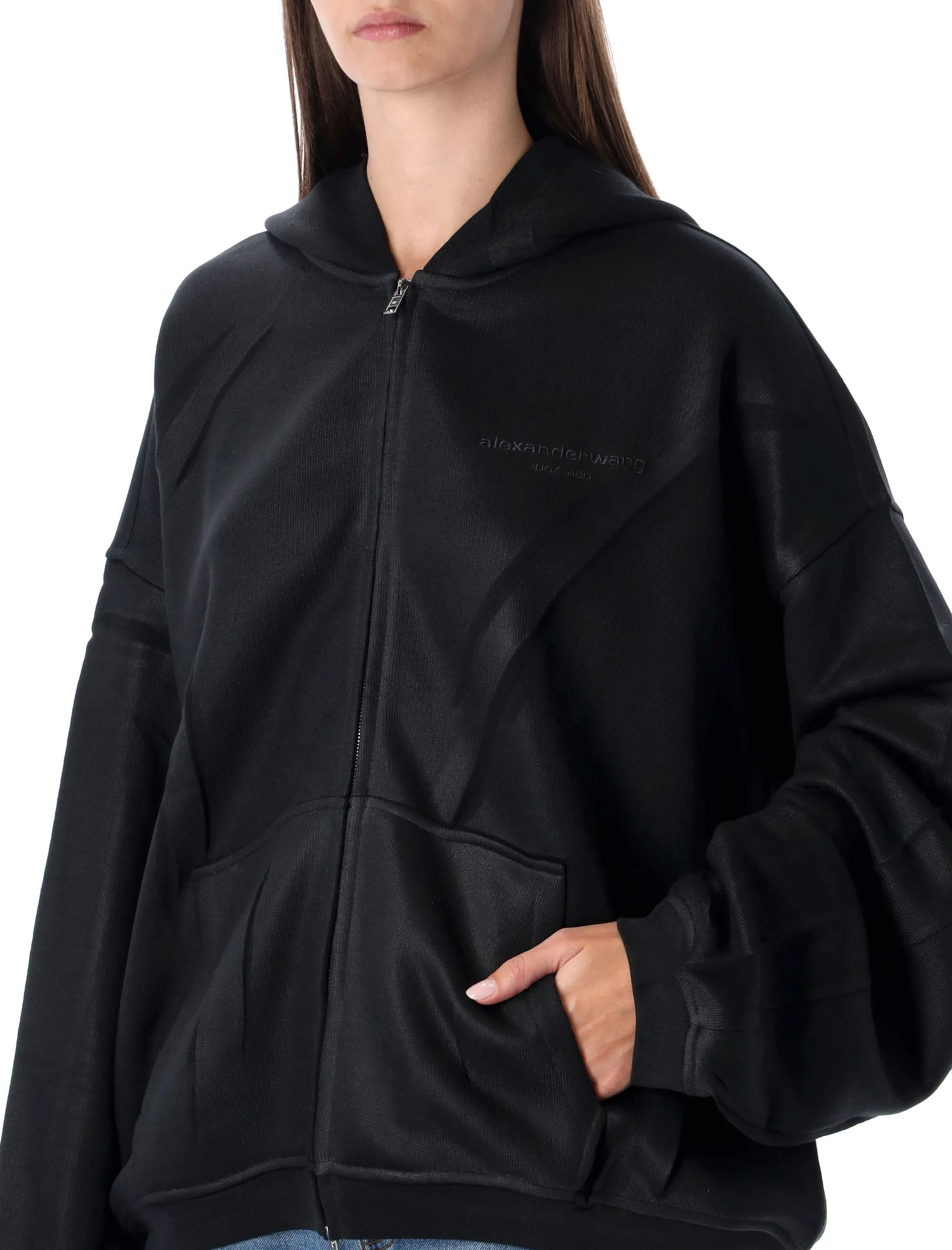 ALEXANDER WANG BLACK CRINKLED EFFECT HOODIE SWEATSHIRT sold by Lord & Taylor product image thumbnail 3
