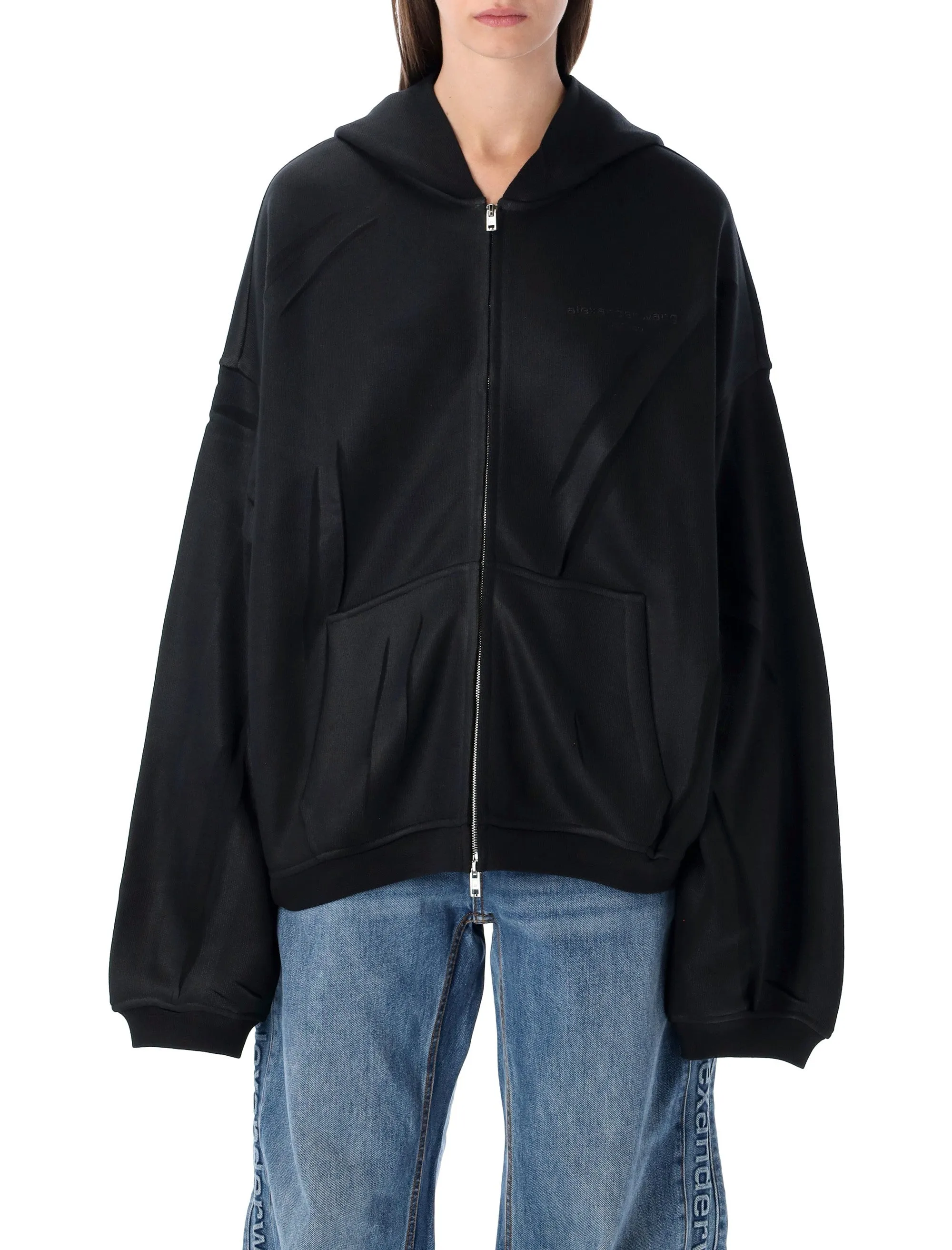 ALEXANDER WANG BLACK CRINKLED EFFECT HOODIE SWEATSHIRT sold by Lord & Taylor