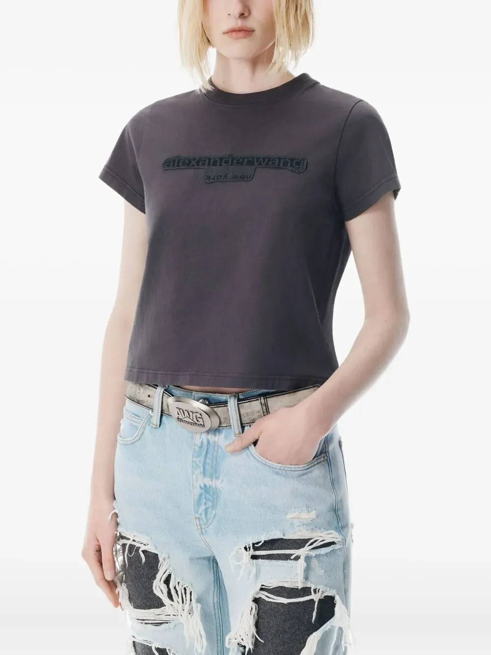 ALEXANDER WANG GREY DÉLAVÉ COTTON T-SHIRT WITH LOGO sold by Lord & Taylor product image thumbnail 2