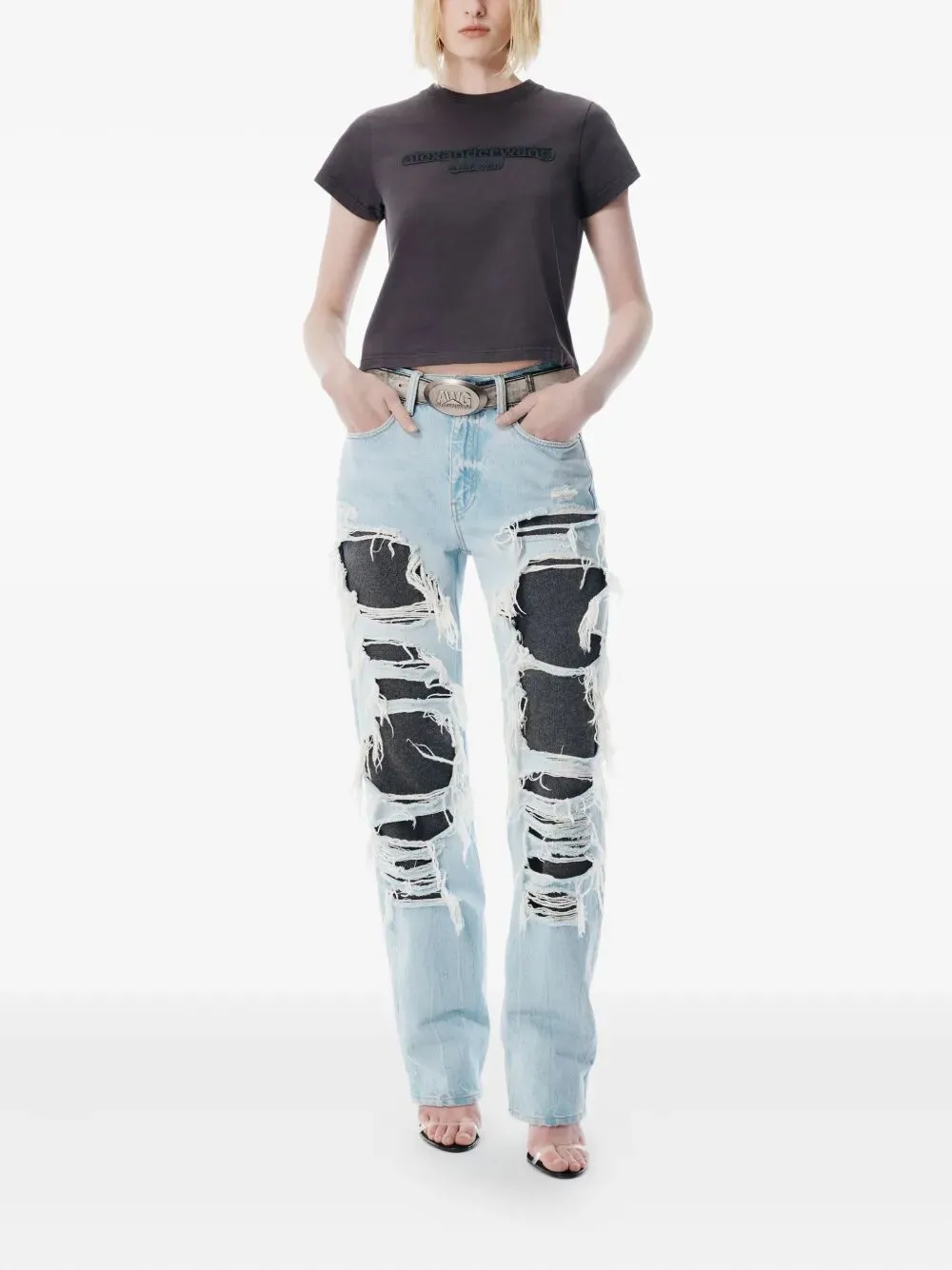 ALEXANDER WANG GREY DÉLAVÉ COTTON T-SHIRT WITH LOGO sold by Lord & Taylor product image thumbnail 4