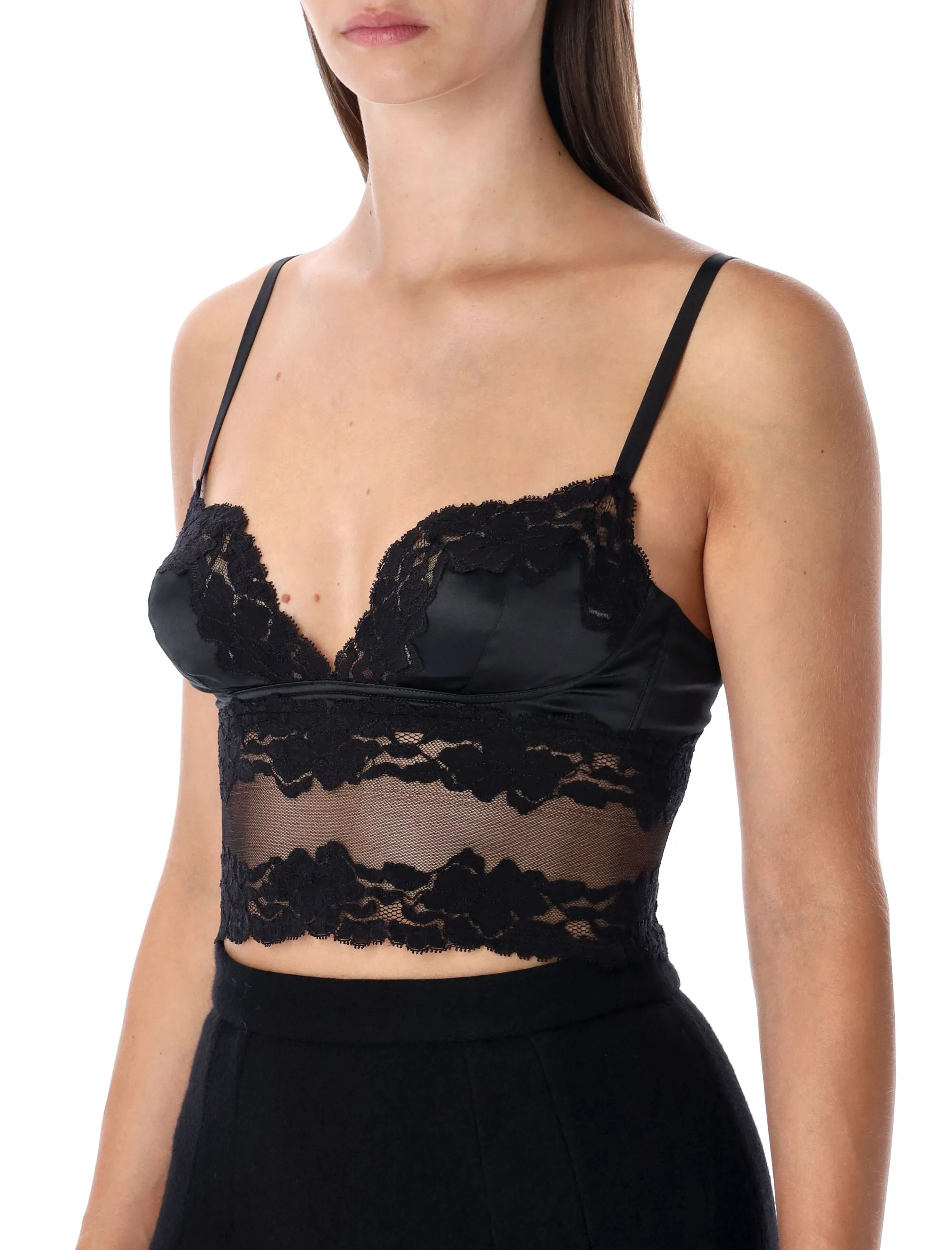 DOLCE & GABBANA BLACK LACE AND SATIN BRA TOP sold by Lord & Taylor product image thumbnail 3