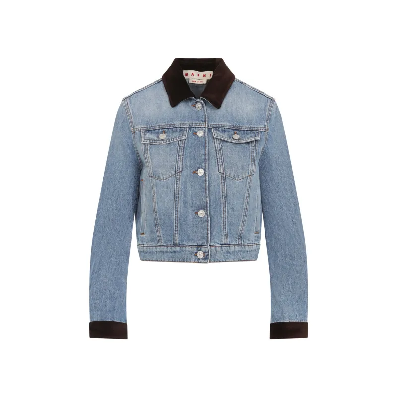 DEEP BLUE COTTON WASHED BULL DENIM TRUCKER CROPPED JACKET sold by Lord & Taylor