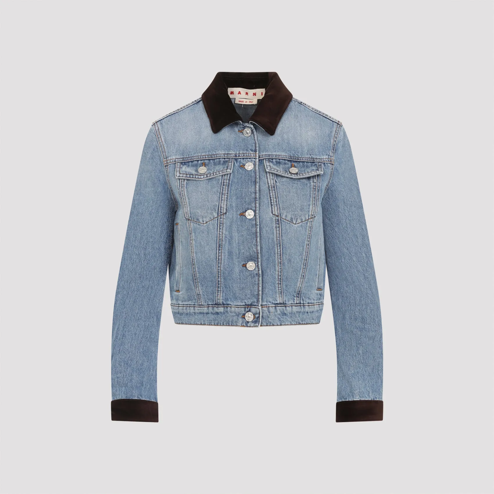 DEEP BLUE COTTON WASHED BULL DENIM TRUCKER CROPPED JACKET sold by Lord & Taylor product image thumbnail 2