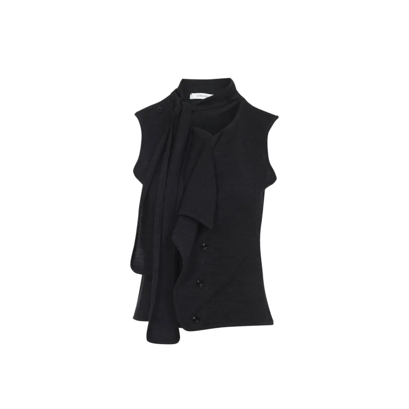 ANTHRACITE GREY WOOL ASYMMETRICAL SLEEVELESS CARDIGAN sold by Lord & Taylor