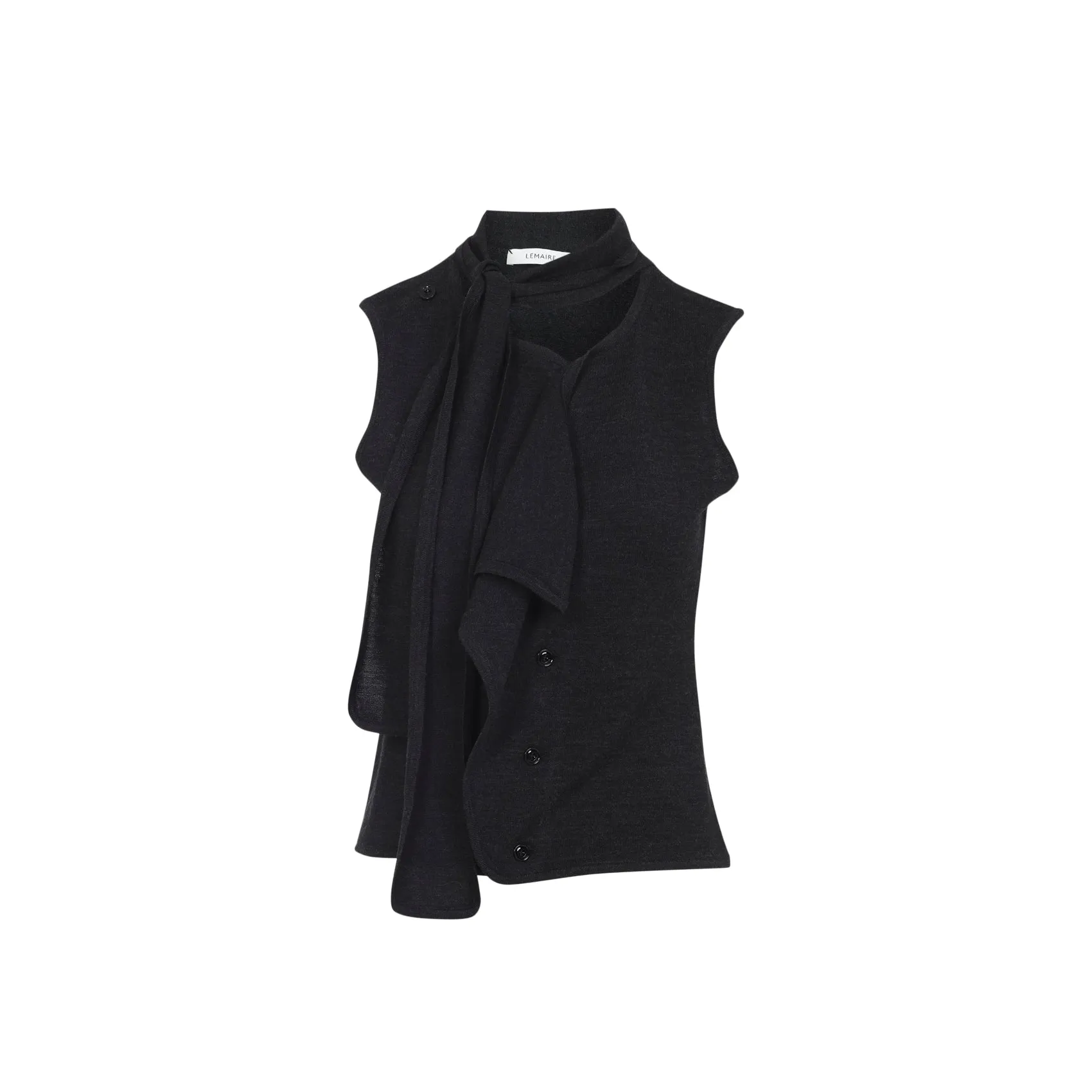 ANTHRACITE GREY WOOL ASYMMETRICAL SLEEVELESS CARDIGAN sold by Lord & Taylor