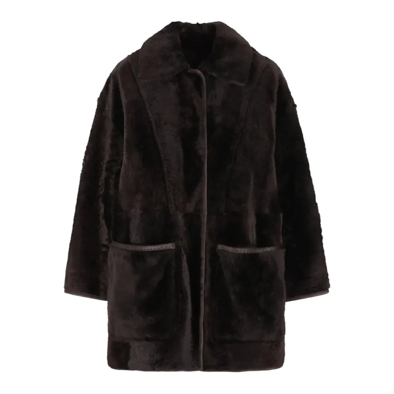 Brown Sheepskin Coat with Shearling Collar sold by Lord & Taylor