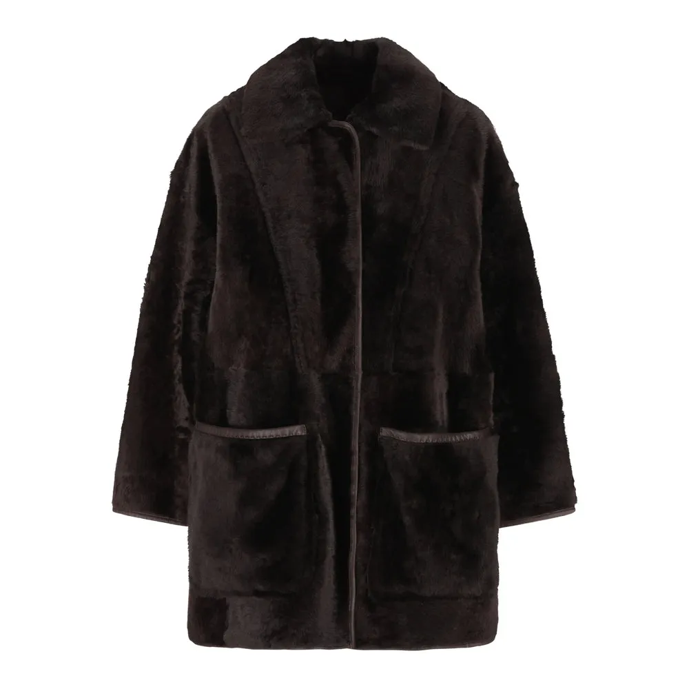 Brown Sheepskin Coat with Shearling Collar sold by Lord & Taylor