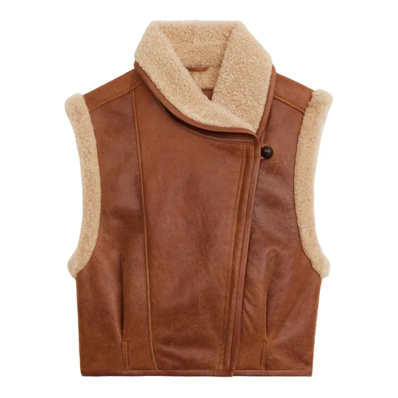 Sleeveless Shawl-Lapel Vest with Fur Trim sold by Lord & Taylor