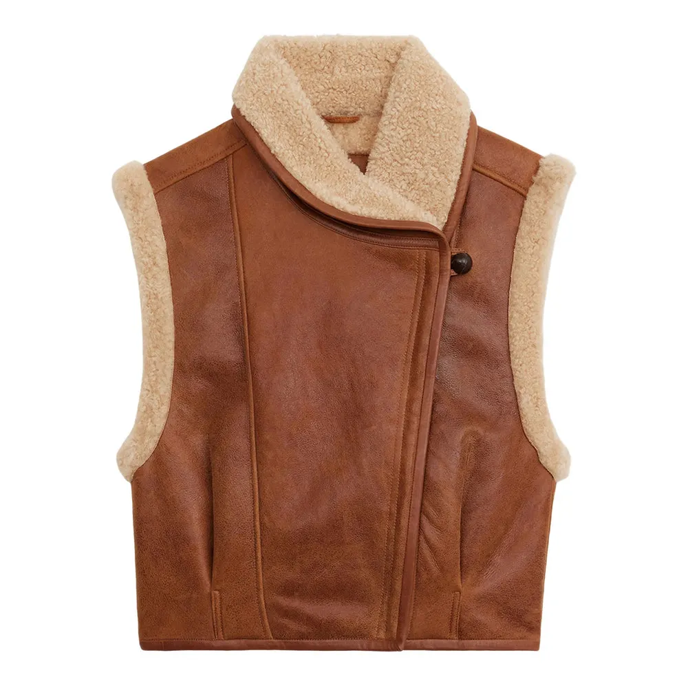 Sleeveless Shawl-Lapel Vest with Fur Trim sold by Lord & Taylor