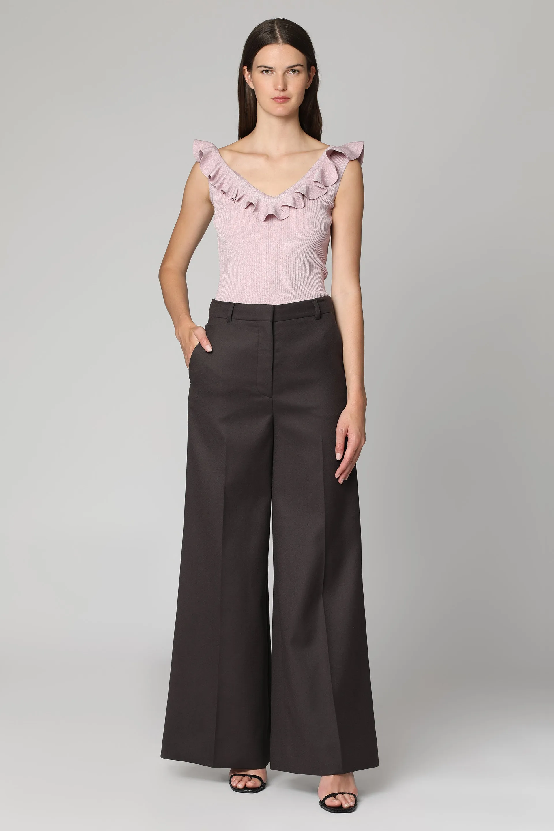 Brown Wool Wide-Leg Trousers sold by Lord & Taylor product image thumbnail 3