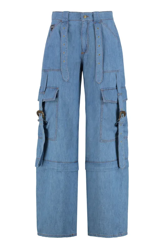 Denim Cotton Cargo Wide‑Leg Trousers sold by Lord & Taylor