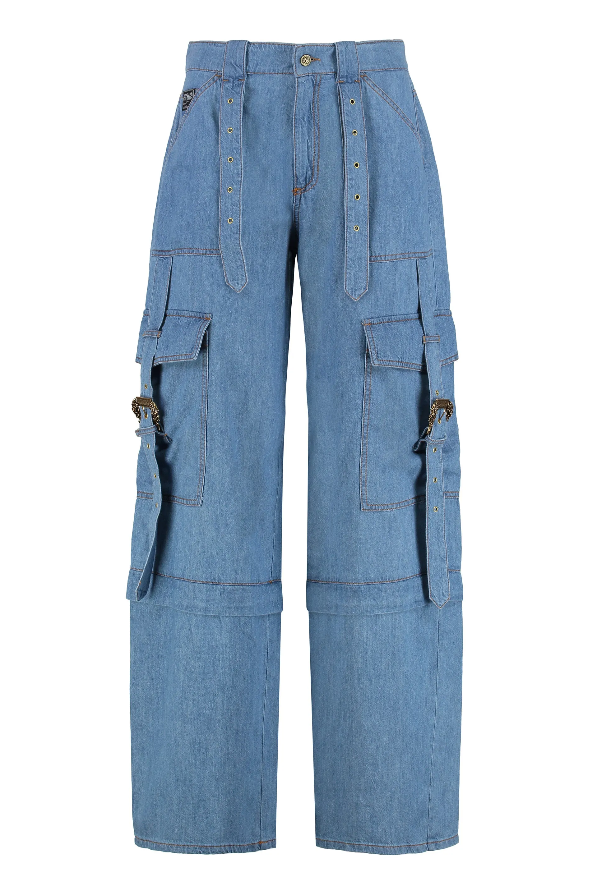 Denim Cotton Cargo Wide‑Leg Trousers sold by Lord & Taylor