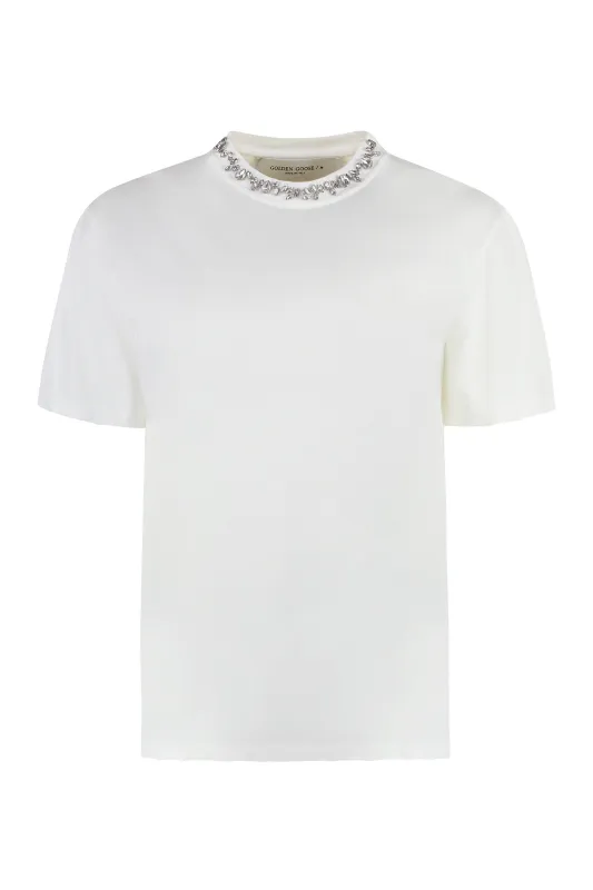 Cotton Crew-Neck T-Shirt with Crystal Embroidery sold by Lord & Taylor