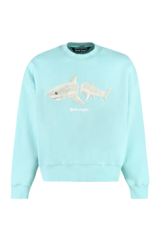 Light Blue Embroidered Cotton Sweatshirt made by Palm Angels