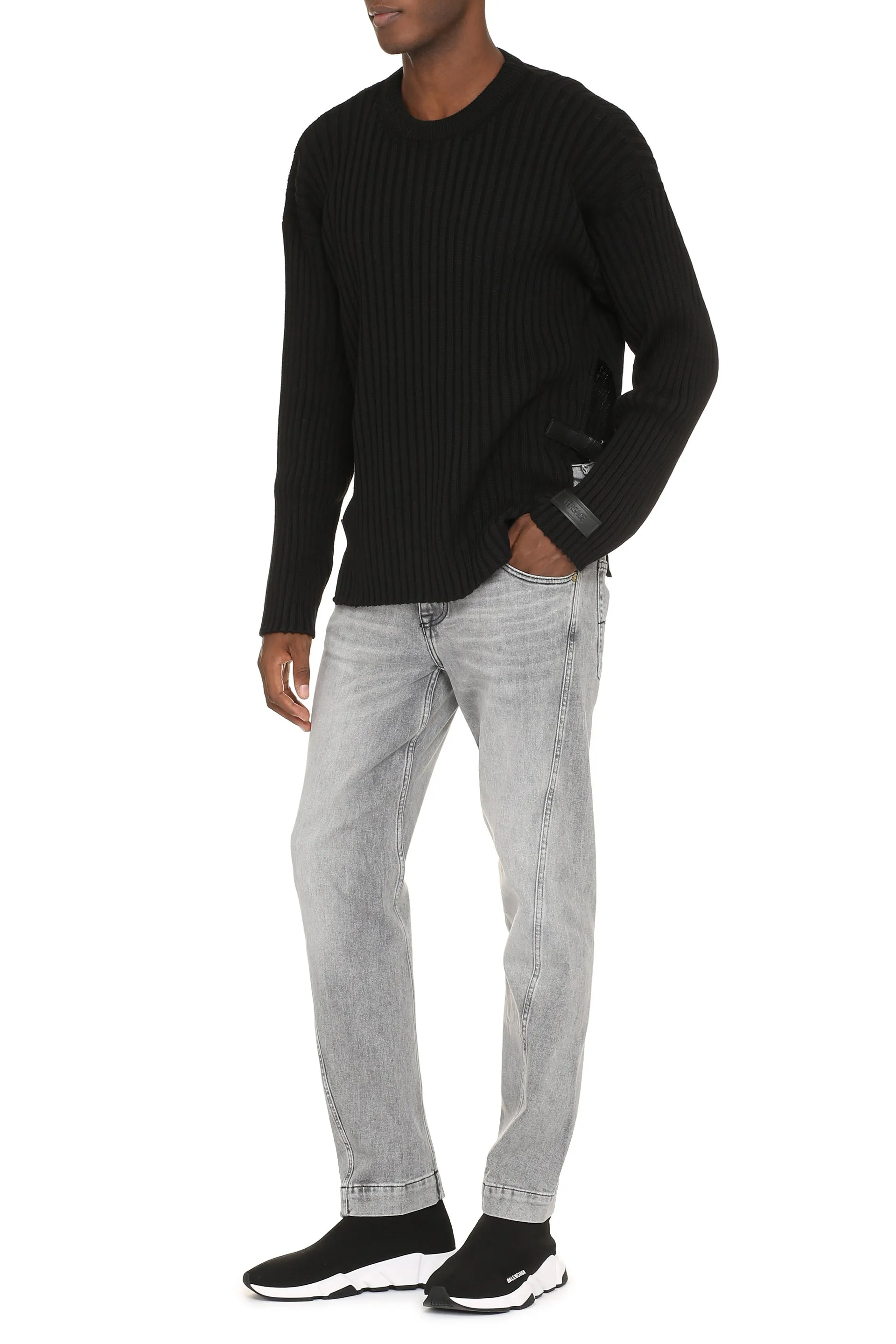 Crew-Neck Wool Sweater with Leather Trim sold by Lord & Taylor product image thumbnail 3