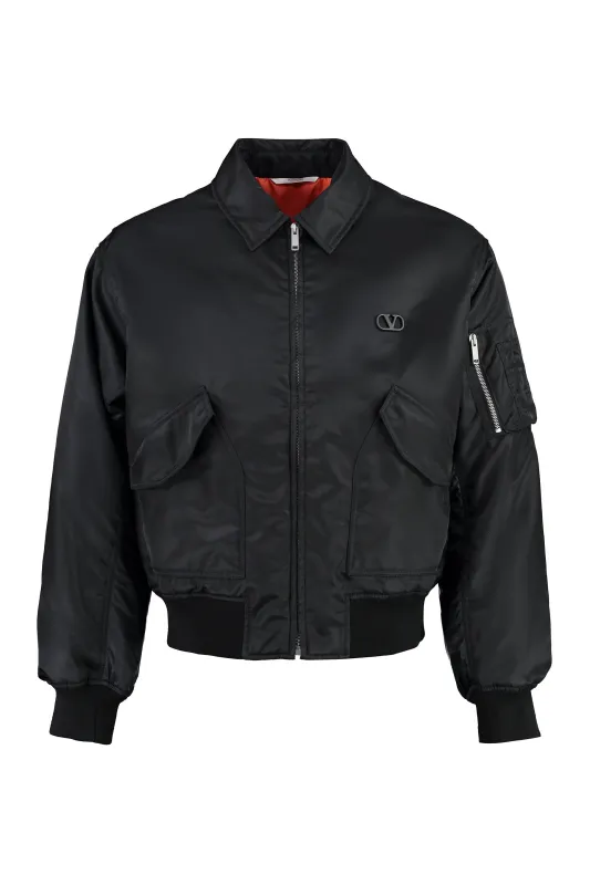Black Nylon Bomber Jacket sold by Lord & Taylor