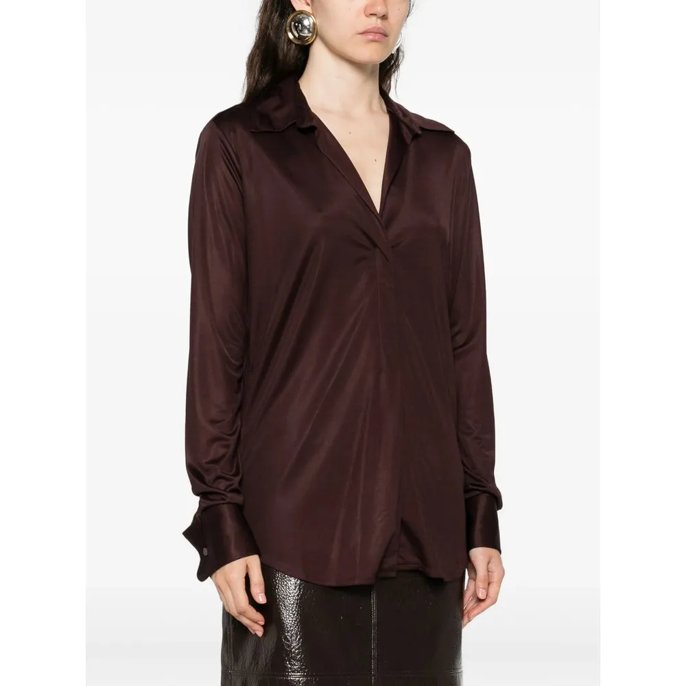 Brown V-Neck Viscose Shirt sold by Lord & Taylor product image thumbnail 5