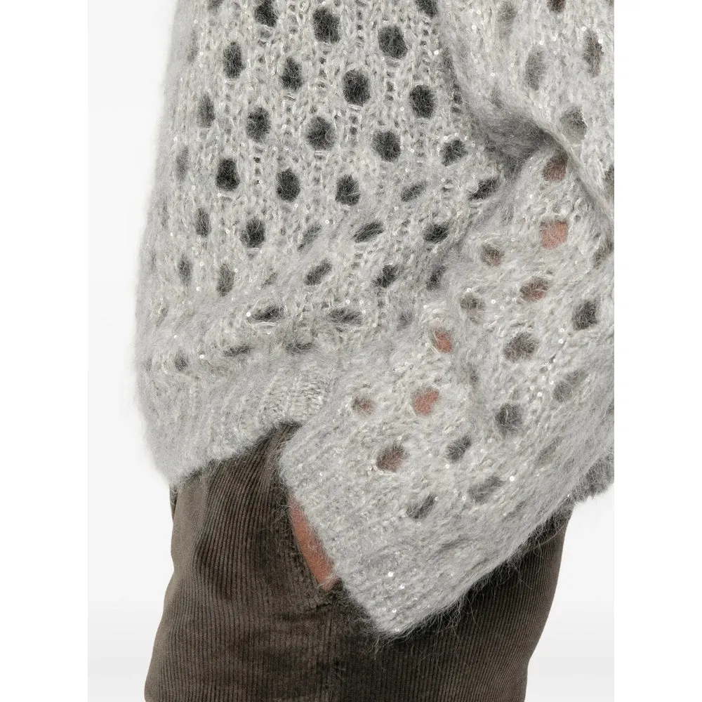 Grey Open-Knit Round Neck Sweater sold by Lord & Taylor product image thumbnail 4