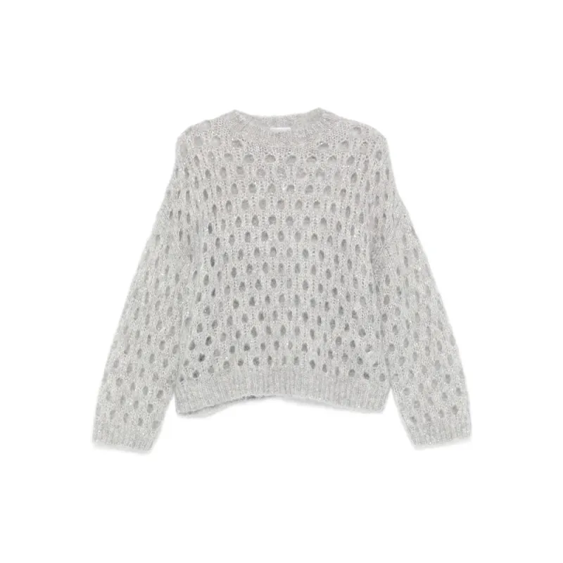 Grey Open-Knit Round Neck Sweater sold by Lord & Taylor