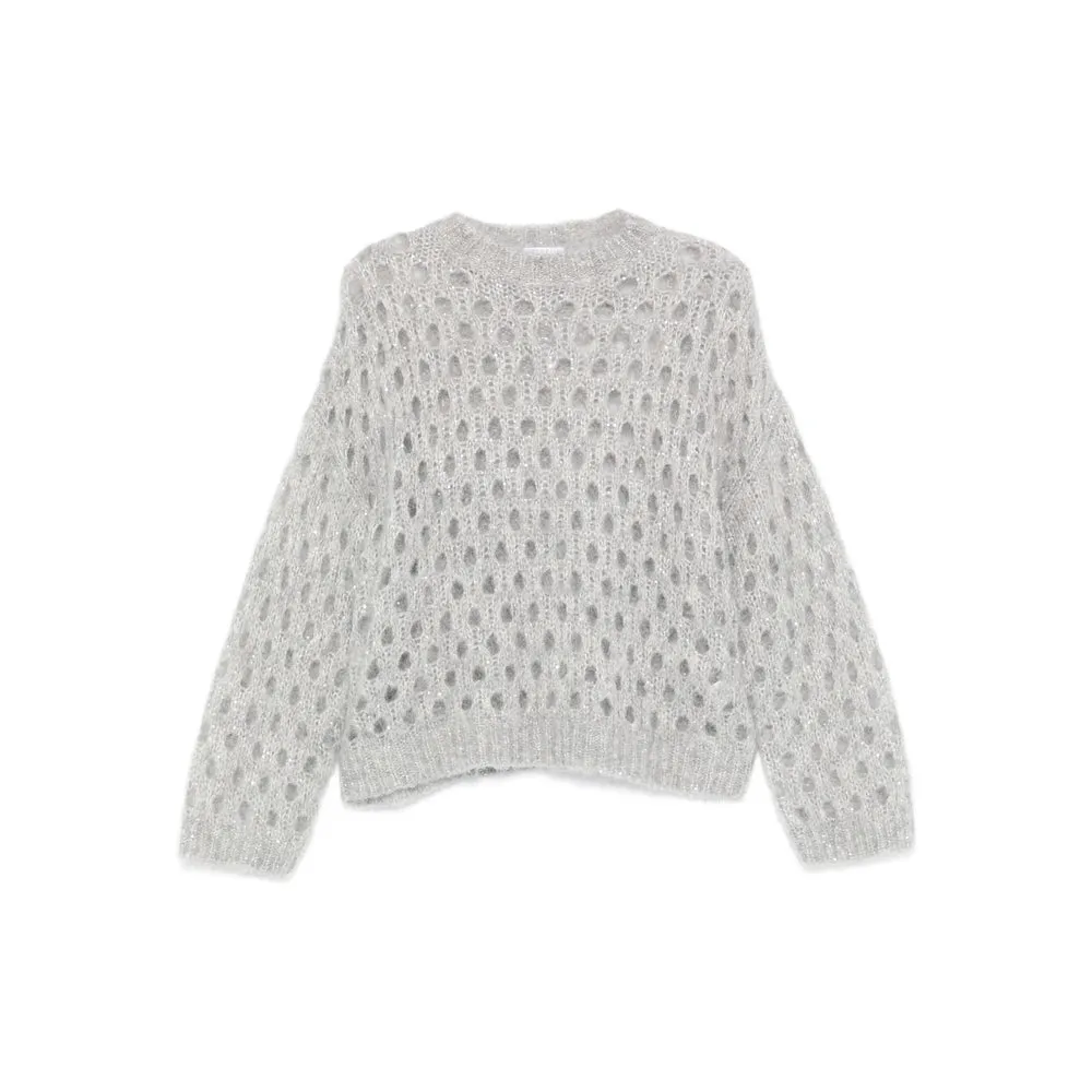 Grey Open-Knit Round Neck Sweater sold by Lord & Taylor