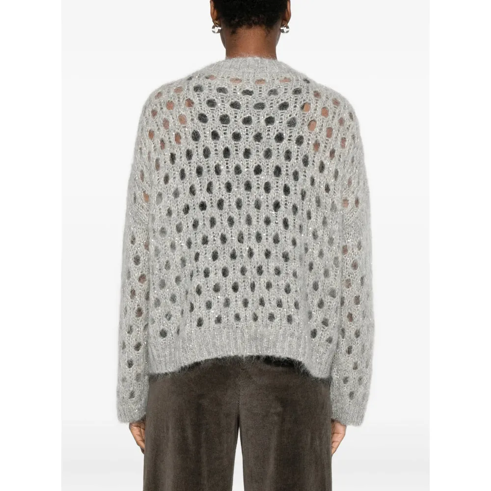 Grey Open-Knit Round Neck Sweater sold by Lord & Taylor product image thumbnail 2