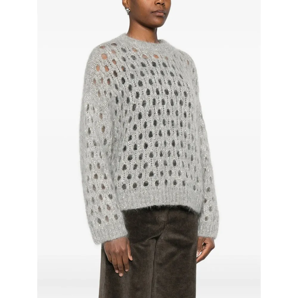 Grey Open-Knit Round Neck Sweater sold by Lord & Taylor product image thumbnail 3