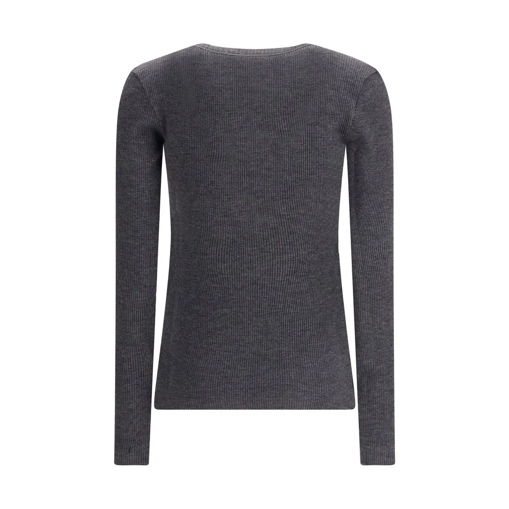 Long sleeve wool ribbed jersey T-shirt with shiny trim sold by Lord & Taylor product image thumbnail 2