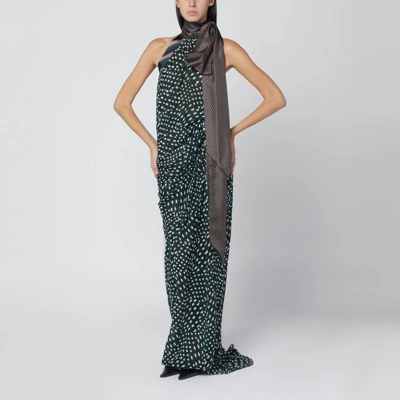 BOTTLE GREEN LONG DRESS IN SILK BLEND sold by Lord & Taylor